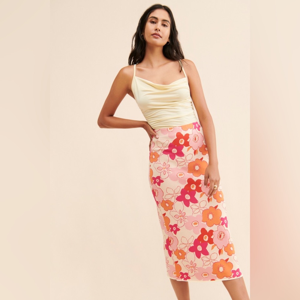 New Finders Keepers x Anthropologie Geri Floral Knit Pencil Skirt sz US 4